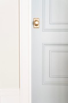 an open door with a handle on the front and side panels in white painted walls