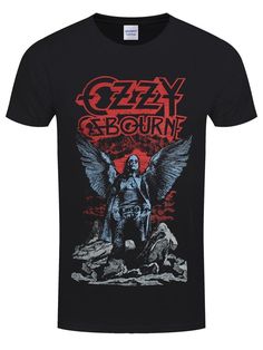 A black men's t-shirt from Ozzy Osbourne featuring angel wings. Angel Wings Black, Thrift Wishlist, Metal Shirt, Wings Black, Black Angel Wings, Prince Of Darkness, Creative T Shirt Design