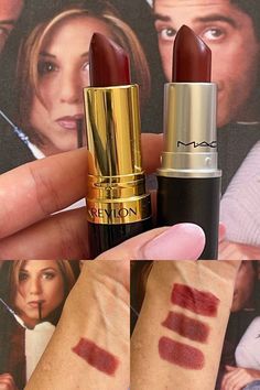 Mac 90s Lipstick, 90s Red Lipstick, Brick Red Lipstick Drugstore, 90s Lip Color, Lorelai Gilmore Lipstick, Drugstore Lipstick Swatches, 90s Revlon Lipstick, Rachel Green Nails, Rachel Green Makeup Look Tutorial