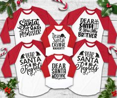 "Dear Santa Pajamas, Dear Santa Raglan, Dear Santa Group Shirts,Dear Santa 3/4 Sleeve,Christmas Family Pajamas,Christmas Quotes Shirt ---How To Order --- 1-) Please, check and review all photos 2-) Choose your t-shirt size and color *Different styles of shirts may have different shades of same color choice due to different manufacturer brands. *For this reason, we recommend you to match shirts from the same styles if you want precisely matching colors (exa. Unisex,V-neck, Tank top, etc.). 3-) Cl Casual White Christmas Sets, White Family Matching Sets For Holidays, White Long Sleeve Sleepwear With Letter Print, White Long Sleeve Christmas Sets, White Long Sleeve Sets For Holiday, White Long Sleeve Holiday Sets, White Long-sleeve Holiday Sets, Dear Santa Quotes, Dear Santa Shirts