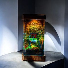 an art piece is displayed on a pedestal