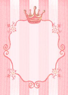 a pink and white striped background with a crown