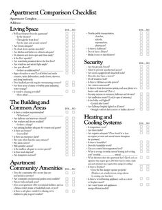 the apartment comparison checklist is shown in black and white, with text on it