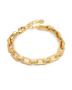 We are absolutely obsessed with our gorgeous interlinked chain bracelet in 14ct gold 2 micron plating. Hypoallergenic, made to last.  A gorgeous chunky and luxurious chain with matching  necklace. How to take care of your C&Co. items  We advise to store your pieces individually in their box so they don't scratch, rub off or get in a tangle.  Try avoid extreme heat or humidity as this may cause your items to tarnish.  We do recommend when dressing to put your jewellery on after you use products such as deodorant, perfumes, sun lotions, oils, nail polish remover as some chemicals in these may damage, discolour or loosen stones in your jewellery.  Avoid keeping your jewellery in direct sunlight as this can cause your pieces to fade and discolour.  Keep your gold vermeil and sterling silver pi Modern Jewelry With Chunky Chain And Rectangular Links, Chic Gold Plated Chain Bracelet With Rectangular Links, Gold-tone Chunky Chain Bracelet With Rectangular Links, Chic Jewelry With Solid Link Construction For Gift, Chic Gold Bracelet With Rectangular Links For Gift, Gold-plated Bracelet With Cable Chain And Rectangular Links, Modern Chunky Chain Jewelry For Gifts, Luxury Chunky Chain Link Bracelet, Gold Plated Cable Chain Bracelet With Rectangular Links