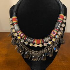 Nwot Zara Necklace Zara Multicolor Jewelry As A Gift, Bohemian Black Jewelry For Party, Black Bohemian Jewelry For Party, Bohemian Black Necklace For Party, Metal Necklaces With Black Beads For Festival, Festival Metal Necklace With Black Beads, Bohemian Black Choker Necklace, Black Bohemian Choker Necklace, Bohemian Black Jewelry For Festivals