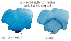 two different shades of blue ink with the same color as the paint drops, the excess moisture comes back into the gump wash