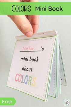 a hand holding a mini book about colors with the title overlay that reads color's mini book about colors