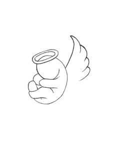 a drawing of a hand with an angel wing on it's thumb, pointing at the