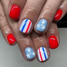 4th Of July Nails With Pink, 4h Of July Nails, Olympics Nail Art, Short Nails 4th Of July, Fourth Of July Manicure, Team Usa Nails, Pink Fourth Of July Nails, July 4th Gel Nails, Bombpop Popsicle Nails