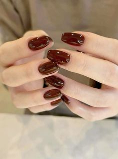 Natural Nails Nail Polish, Brown Red Nail Polish, Dark Red Brown Nails, Brown Red Nails, Red Brown Nails, Nails Deep Red, Wine Red Nails, Deep Red Nails, Wine Nails