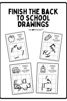 the back to school drawing worksheet is shown with four different pictures on it