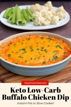 the keto low carb buffalo chicken dip is ready to be eaten and served