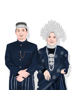 an illustration of two people dressed in traditional clothing