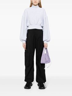 Alexander Wang mock-neck Cropped Sweatshirt - Farfetch Cropped Sweatshirt, Crop Sweatshirt, Wide Sleeves, Grey Cotton, Grey Sweatshirt, Alexander Wang, Drop Shoulder, Patch Logo, Mock Neck