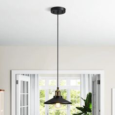 a dining room table with chairs and a potted plant