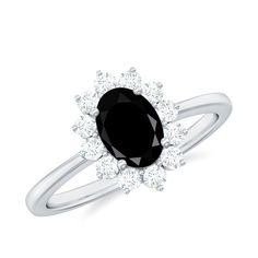 Rosec Jewels - 1.5 CT Princess Diana Inspired Oval Black Onyx Engagement Ring Diamond Halo Onyx Engagement Ring, Black Onyx Engagement Ring, Black Onyx Ring, Onyx Ring, 18k Yellow Gold Ring, Princess Diana, Black Onyx, Halo Diamond, Yellow Gold Rings