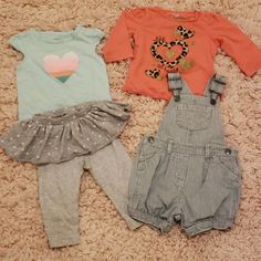 Carters Aqua Blue Onsie With Gray Ruffle Leggings Outfit 9 Mos -Excellent Condition. Coral Wild At Heart Shirt With Leopard Print And Gold Sparkle Hearts - Jumping Beans 9 Mos Euc Carters Overalls 9 Mos-New Without Tags Smoke And Pet Free Home Playful Orange Playwear Sets, Casual Orange Playtime Sets, Spring Playtime Orange Sets, Casual Orange Playwear Sets, Ruffle Leggings, Wild At Heart, Leggings Outfit, Jumping Beans, Heart Shirt