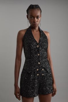 {@@=Ist.Core.Helpers.StringHelper.ToProperCase("Feel elevated in our tall fit waistcoat, which features a relaxed, straight fit, and dazzling sequins. Style this piece with tailored separates for looks that go from date nights to party nights, then with jeans for a more casual approach. Tall Sequin Halter Neck Waistcoat Flattering Straight Fit Unique, Sparkling Sequin Fabric Halter, V Neckline Low Back Button Detailing Down Front Matching Pieces Sold Separately Expertly designed for those 5'10" Cheap Party Cami Vest, Halter Neck Vest, Petite Work Outfits, Petite Wedding Guest Dresses, Plus Size Workwear, Sequin Halter, Plus Size Formal, Tall Dresses, Outfits Petite