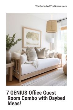 a living room with white furniture and pillows on the couch is featured in this article