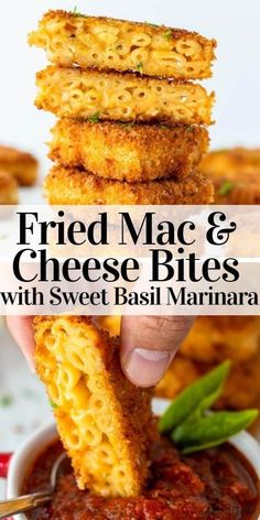 fried mac and cheese bites with sweet basil marinara are the perfect appetizer