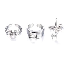 PRICES MAY VARY. Package: 4Pcs silver Y2K rings, you can wear them individually, as stacking rings, or as you like. Material: high quality copper, silver plated, elegant and luxurious appearance Perfect Gift Idea: The stylish and beautiful rings are perfect for your girlfriend, daughter, mother and wife Suitable for any occasion: suitable for Christmas, Halloween, Thanksgiving, daily wear, parties, anniversaries, birthdays and other special occasions 100% Satisfaction Guarantee: To ensure you ar Trendy Open Ring Made Of Alloy, Trendy Alloy Open Ring, Trendy Silver Alloy Midi Rings, Adjustable Silver Alloy Rings, Trendy Alloy Promise Ring, White Alloy Rings For Gifts, Trendy Silver Metal Midi Rings, Silver Alloy Promise Ring, Trendy Metal Crystal Promise Ring