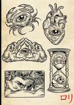 four different types of heart and hourglasses