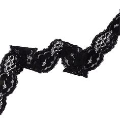 This Black Floral and Scalloped Stretch Corded Lace Trim is a perfect way to add a unique, timeless look to any garment. Confidently bold in an all-black coloration, this lace has a beautiful scalloped edge plus a delicate floral design. Featuring a 30% stretch and a width of 1¼ inches, add to dresses, skirts, lingerie, crafts and more! Black Lace Stockings With Lace Trim, Black Lace With Lace Trim For Party, Black Lace Fabric Texture, Luxury Black Lace Top With Scalloped Details, Luxury Black Lace With Lace Trim, Overlays Transparent, Corded Lace, Mood Fabrics, Dress Forms