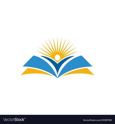 an open book with the sun shining over it logo design for a school or library