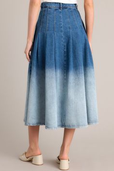 Dark Wash Denim Midi Skirt, Blue Long Denim Skirt With Frayed Hem, Long Blue Denim Skirt With Frayed Hem, Denim Blue Midi Denim Skirt For Summer, Medium Wash Midi Skirt For Spring, Spring Medium Wash Midi Skirt, Blue Denim Midi Skirt For Summer, Spring Midi Skirt In Medium Wash, Denim Blue Midi Length Skirt For Summer