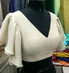 Simple Blouse Designs For Georgette Saree, Blouse Designs For Georgette Sarees, Georgette Blouse Designs Latest, Simple Blouse Models, Georgette Blouse Designs, Bell Sleeve Blouse Design, Ruffle Blouse Designs, Trending Blouse, Saree Jacket Designs