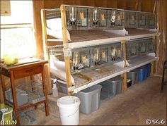 several cages are stacked on top of each other