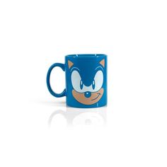 a blue mug with an image of sonic on it