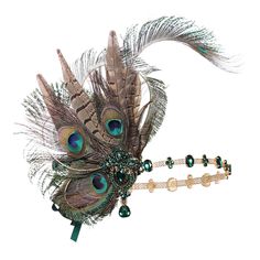 PRICES MAY VARY. Material: 1920 peacock head dress made of peacock feathers, crystal rhinestones, gold tone alloy and satin ribbon. Size: One size fits most with hair clip and satin ribbon. Feature: Flapper girl accessories with gorgeous emerald crystals; Vibrant peacock feathers; Exquisite head chain and ribbon tie design. Design: The indian costume headdress for women consist of a feather hair clip and a crystal head chain. The ribbon band on back could be tied as bow-knot, making it elegant a 20s Hair Accessories, Roaring 20s Hair, Roaring 20s Hairstyles, Roaring 20s Accessories, 20s Accessories, 20s Hair, 1920s Headband, Gatsby Headpiece, Peacock Hair