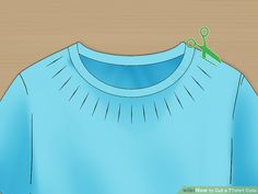 an image of a blue shirt with scissors stuck to the front and back of it