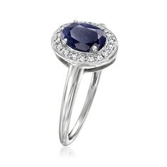 Ross-Simons - .90ct Sapphire Ring, Diamond Accents in Silver. Size 6. This delightful gemstone ring promises timeless elegance and will be a welcome addition to your jewelry box! A rich .90 carat oval sapphire and icy round diamond accents come together in a classic sterling silver design. 3/8" wide. Sapphire ring. Sapphire birthstones are the perfect gift for September birthdays. Sapphire Birthstone, September Birthday, Ring Sapphire, Ring With Diamond, Silver Design, Ring Diamond, Gemstone Ring, Promise Rings, Sapphire Ring