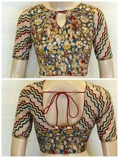 Bot Neck Blouse Designs Latest, Simple Blouse Pattern, Neck Blouse Designs, Kalamkari Blouse, Blouse Tops Designs