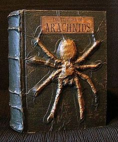 an old book with a spider on it