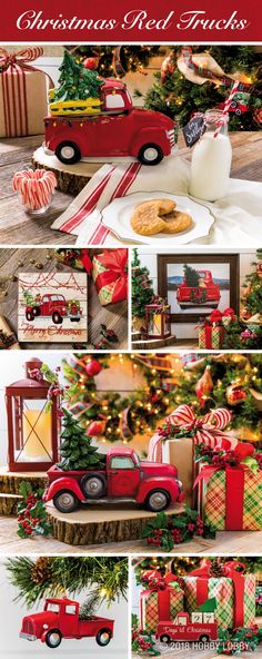 christmas and truck collage with presents, cookies, gifts and other holiday items on display