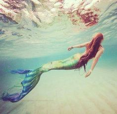 a mermaid swimming under water with the words love the fish you're in