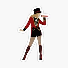 a woman in a top hat and costume holding a drink sticker on a white background