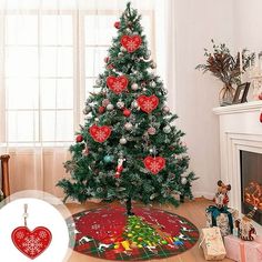 a decorated christmas tree in a living room with presents on the floor next to it