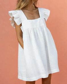 Lasaky - Straight V-Neck Mini Dress Beach Dresses Summer Casual, Commuter Style, Beach Party Dress, Butterfly Sleeve Dress, Ruffles Fashion, White Dress Party, Ruffle Sleeve Dress, Fashion Weeks, Butterfly Sleeves