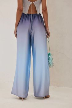 Blue Lagoon Ombre Pull On Pant – 12th Tribe Satin Wide Leg Pants, Bright Night, Night Out Style, 12th Tribe, The Blue Lagoon, White Corset, Shopping Wishlist, Summer To Fall, Metallic Pink