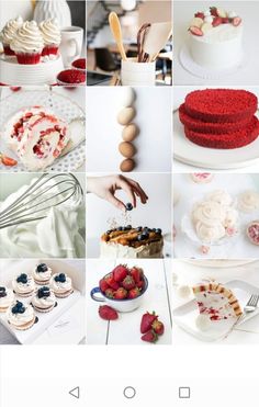 a collage of different cakes and desserts