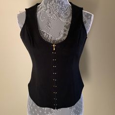 Nwot Ny & Co Vest. Black W/Gold Detail. Zip Front. Edgy Fitted Tank Top For Fall, Fitted Black Tank Top For Fall, Squad Goals Black, Grey Shirt Dress, Pink Floral Blouse, Bow Shorts, Red Bodysuit, Pop Style, Floral Peplum