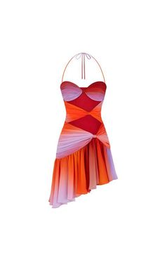 Drape Outfits, Halter Strap Dress, Neon Dress, Draped Mini Dress, Asymmetrical Dresses, Draped Bodice, Halfmoon Betta, Couture Mode, Betta Fish