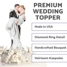 the wedding cake topper is made in usa diamond ring detail handcrafted bouquet heir keepsake