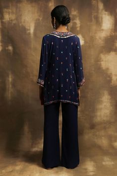 Buy Karishma Khanduja Bareilly Blue Georgette Embroidered Kurta Set Online | Aza Fashions Designer Blue Sequined Sets, Diwali Embellished Multicolor Embroidery Sets, Eid Embellished Multicolor Embroidered Sets, Eid Embellished Multicolor Embroidery Sets, Blue Sequined Sets For Navratri, Embellished Multicolor Embroidery Sets For Eid, Designer Blue Sequined Traditional Wear, Festive Designer Embellished Embroidered Top, Festive Mirror Work Embroidered Top