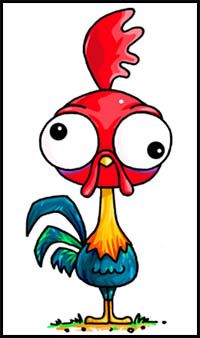 an image of a cartoon chicken with big eyes and red hair on it's head