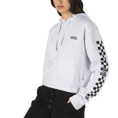 Vans Check Sleeve Cropped Pullover Hoodie | Shop Womens Sweatshirts At Vans Half Zip Pullover Outfit, Casual Pullover Outfit, Vans Hoodie, Vans Shirt, Casual Skirt Outfits, Cropped Pullover, Women Fashion Edgy, Womens Fashion Edgy, Dream Style